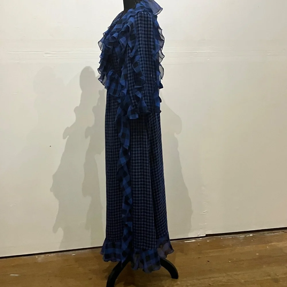 Tularosa blue and black, long sleeve gingham wrapped dress - Picture 7 of 10
